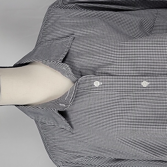 Liz Claiborne Size 2X Black White Gingham Check 3/4 Sleeve Button Front Blouse - Picture 2 of 12